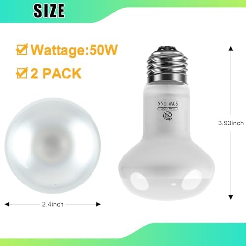 Reptile Heat Lamp 2Pack 50W, Intense Basking Spot Light Bulb with UVA, Simulate Natural Daylight Heat Bulb for Reptile, Turtle, Bearded Dragon, Lizard, Tortoise, Gecko, Snake