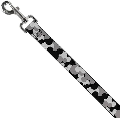 Buckle-Down Dog Leash Mickey Mouse Head Stacked Black Grays Available In Different Lengths And Widths For Small Medium Large Dogs and Cats, 4 Feet Long - 1" Wide
