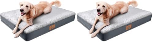 Sunheir Orthopedic Dog Bed for Large Dogs - Big Waterproof Dog Crate Bed with Removable Washable Cover, Egg Crate Foam Support, Anti-Slip Bottom, Deluxe Plush Pet Bed Mat (Grey) (Pack of 2)