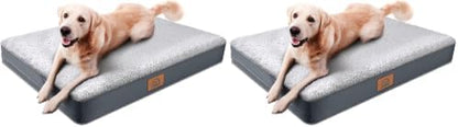 Sunheir Orthopedic Dog Bed for Large Dogs - Big Waterproof Dog Crate Bed with Removable Washable Cover, Egg Crate Foam Support, Anti-Slip Bottom, Deluxe Plush Pet Bed Mat (Grey) (Pack of 2)