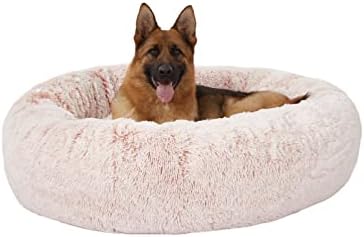 Bedfolks Calming Fluffy Donut Dog Bed for Extra Large Dogs,Pink, 45" Round