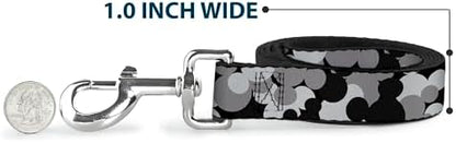 Buckle-Down Dog Leash Mickey Mouse Head Stacked Black Grays Available In Different Lengths And Widths For Small Medium Large Dogs and Cats, 4 Feet Long - 1" Wide