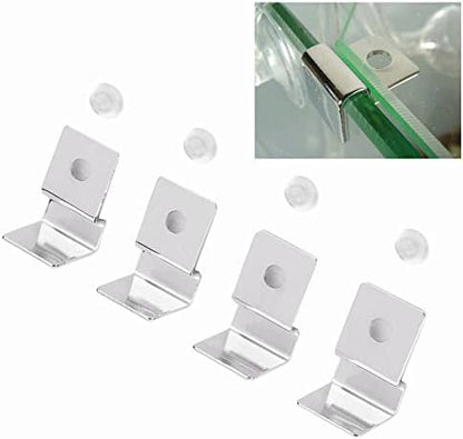 Pssopp Fish Glass Cover Clip, 4Pcs 12mm Stainless Steel Aquarium Glass Cover Support Bracket Holders Universal Lid Clips for Rimless Aquarium