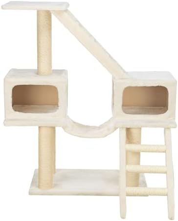 TRIXIE Malaga Cat Tower – Cat Tree with Extra-Thick Sisal Posts, Caves, Platforms & Hammock – Durable Cat Furniture for Indoor Cats – Beige, 18" x 28" x 43"