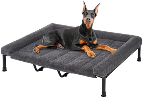 Veehoo Elevated Dog Bed with Fluffy Plush Bolster Cushion, Dog Couch Bed