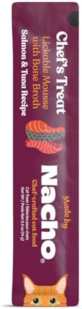 Made by Nacho Lickable Cat Treats Mousse Tubes 12 Count with Bone Broth Salmon & Tuna Recipe (.5 oz) No Grains, Corn, Wheat or Soy