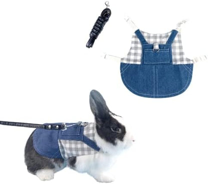 Rabbit Harness and Leash for Walking Escape Proof - Cute Mesh Breathable Bunny Vest Harness Outdoor Camping Hiking Training - Also Suit for Ferret Kittn Puppy Small Animals (Large)