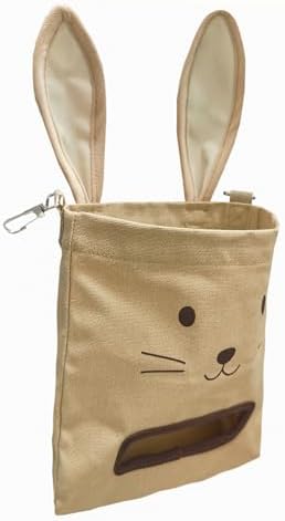 Rabbit Hay Feeder Bag - Hanging Rabbit Hay Feeder for Rabbits, Guinea Pigs and Chinchillas, Moss and Alfalfa Hay (Khaki)