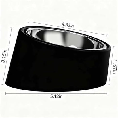 15° Tilted Dog Bowl for Small Dogs Flat-Faced Breeds - Anti-Choke Ergonomic Elevated Feeder Non-Slip Base - 2-in-1 Detachable Stainless Steel Food & Water Bowls - Classic Black Sleek Style (S, Black)