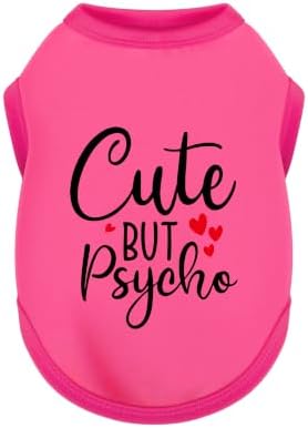 Expressive Cotton Dog Apparel: Soft, Lightweight Puppy Shirt Vest for Small and Medium Dogs, Featuring the Playful 'Cute but Psycho' Slogan Print Rose Red X-Small