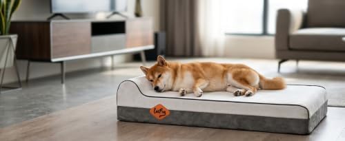 Laifug Orthopedic Memory Foam Extra Large Dog Bed with Pillow and Durable Waterproof Liner and Removable Washable Cover and Smart Design (Large (46" x 28" x 8"),Dark Green)