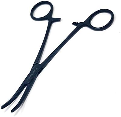 Dog Pet Ear/Nose Hair Puller Grooming Hemostat Locking Forceps Curved Pliers, 5.5" (14cm) Full Serrated Clamps Stainless Steel (All Black)