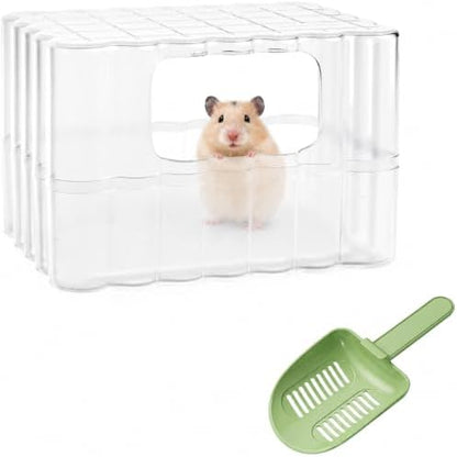 Hamster Sand Bath Container, Small Animal Dust Bath House with Scoop, White
