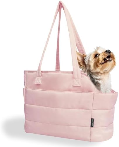 Lightweight Puffy Dog Purse Carrier for Small Dogs, Pink