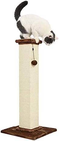 Amazon Basics Sturdy Cat Scratching Post for Indoor Cats & Kittens, Classic Single Post with Sisal Rope, Jute Fiber, Wood Base, Large (35.4"H), Brown