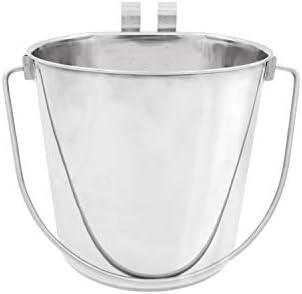 Fuzzy Puppy Flat Sided Pail with Dual Hooks, Snugly Fit On Dog, Cat and Critter Crates & Cages, Heavy Duty Stainless Steel | 4 Quart, (PN: FSP-4)