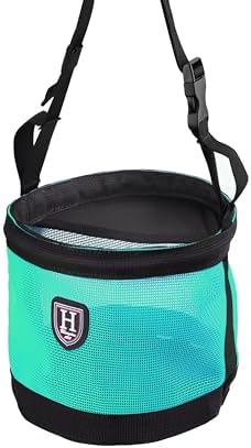 Harrison Howard Horse Muzzle Feed Bag Nylon Mesh Grain Feed Bag with Padded Neck Strap Adjustable Belt Mint Medium