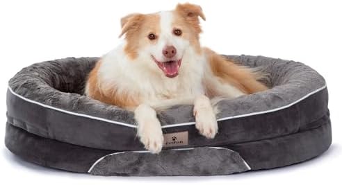 Orthopedic Dog Bed Couch for Large Sized Pets with Egg Foam Support, Four-Sided Bolster Cushions, Soft Tear-Resistant Fabric, and Removable Machine Washable Plush Cover, 36'', Dark Gray