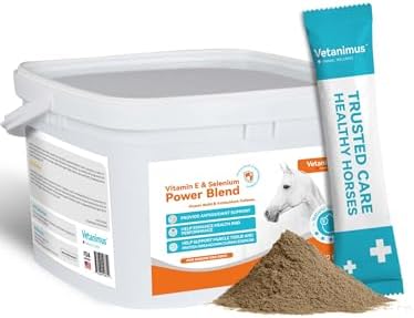 Natural Vitamin E & Selenium for Horses Muscle Build Support for Active Horses Equine Vitamin E Powder Supplement 100-Day Supply