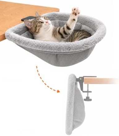 Cat Desk Bed, Foldable Sunken Hammock with C-Clamp, 50-lb Capacity
