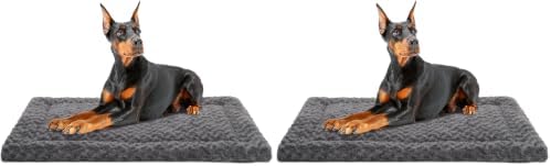 Washable Dog Bed Mat Crate Pad Soft Fluffy Pet Kennel Beds Dog Sleeping Mattress for Large Jumbo Medium Small Dogs, 48 x 30 Inch, Gray (Pack of 2)