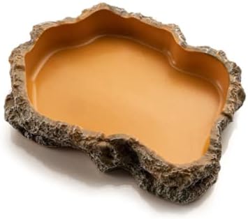 Reptile Water Dish,Resin Reptile Rock Food Feeder Bowl, Water and Food Bowl,Terrarium Decor for Leopard Gecko, Lizard,Spider,Turtle,Scorpion, Chameleon,Hermit Crabs (L, Orange)