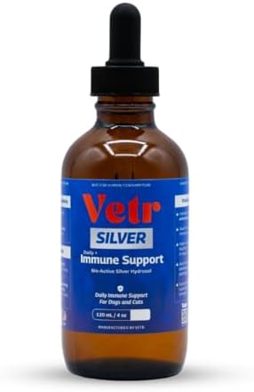 Vetr Silver Immune Support for Dogs and Cats, 4oz/120mL Liquid in Amber Bottle with Oral Dropper, Professional Grade Colloidal Silver Supplement for Daily Wellness and Seasonal Defense