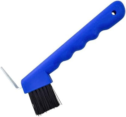 Jeffers 2 in 1 Horse Hoof Pick & Brush Combination Tool, 4" handle - Blue