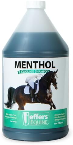Jeffers Menthol Cooling Horse Shampoo, 128 oz – Soap Free, Detergent Free, Pure Australian Menthol Equine Grooming Shampoo for Horses, Mane, Tail, Coat, Barn, Stable, Muscle Relief, Daily Use
