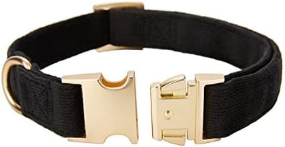 Soft Corduroy Fibric Dog Collar with High Grade Metal Buckle, for Small Dogs(Black,Small:10-15")