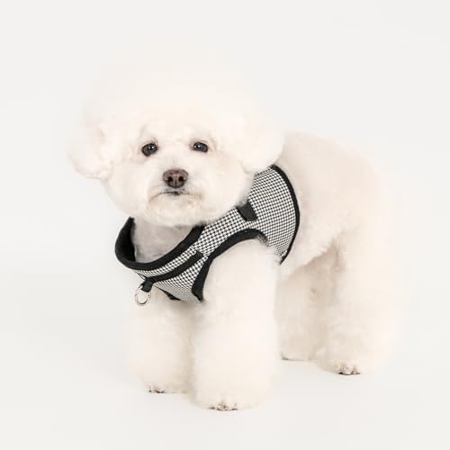 Puppia Amatus Dog Vest Harness B (Step-in) Fashionable Houndstooth Pattern Spring Summer Harness for Small and Medium Dogs, Black, Medium