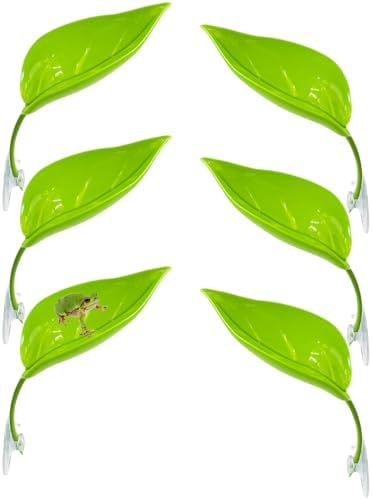 6 Pack Plastic Frog Habitat Platform with Suction Cups Reptile Decorations for Terrarium Dwarf Frogs Tank Accessories Decor Turtle Basking Platforms for Amphibian (Green)