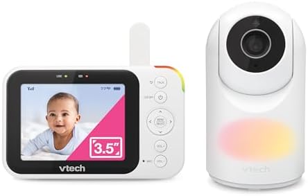 VTech Video Baby Monitor with Camera and Audio, 3.5" LCD Screen, Pan-Tilt-Zoom, 2-Way Talk, VOX Mode, Night Light, Lullabies, Soothing Sounds, Temperature Sensor, Long Range, No WiFi: VM4263 (White)