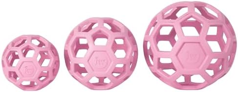 JW Pet HOL-ee Roller Dog Puzzle Ball, Small 3in, Natural Rubber, Pink