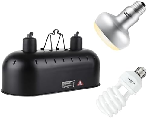 DXOPHIEX 15inch Dual Reptile Light Fixture with Bulb Kit Max 150W
