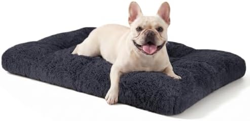 JOEJOY Dog Bed Crate Pad, Deluxe Plush Washable Dog Beds Fulffy Soft Kennel Pad Anti-Slip Pet Sleeping Mat for Medium Small Dogs, 29" x 21", Dark Grey
