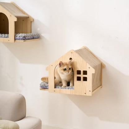 SHENGOCASE 2-Pack Natural Wood Cat Wall House Bed