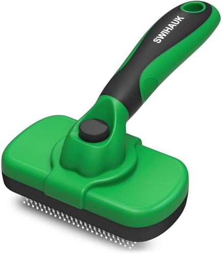 Swihauk Self Cleaning Slicker Brush - Skin Friendly Deshedding Grooming Tool for Dogs & Cats, Suitable for Shedding & Haired Pets, with Pet Supplies Accessories, Green