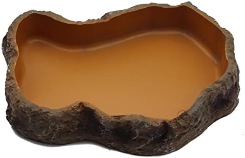 Reptile Water Dish,Resin Reptile Rock Food Feeder Bowl, Water and Food Bowl,Terrarium Decor for Leopard Gecko, Lizard,Spider,Turtle,Scorpion, Chameleon,Hermit Crabs (L, Orange)