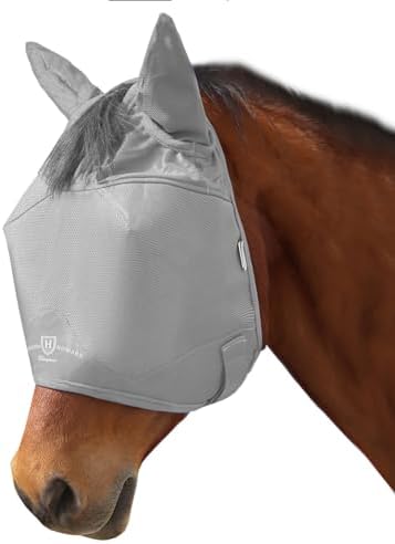 Harrison Howard UV-Proof Multi-Function Fabrics Thick Fleece Padding Horse Fly Mask Half Face with Ears Original Grey Horse Large