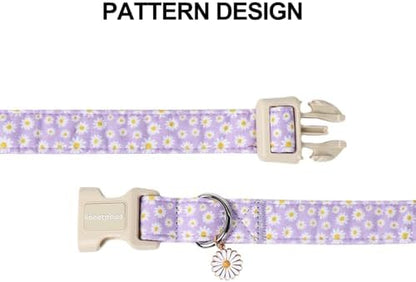 Lionet Paws Floral Dog Collar- Cute Daisy Purple Dog Collars with Plastic Buckle, Light Adjustable Dog Collars for Small Dogs