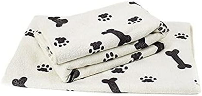 Zwipes Large Microfiber Pet Towels (Size: 30" x 36"), 2-Pack Soft Terry Cleaning Cloths, White with Black Bone/Paw Print