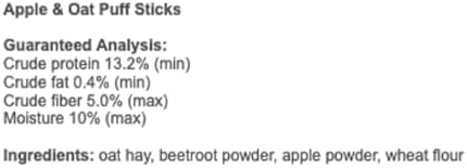 Apple & Oat Puff Sticks (6 oz.) - Healthy Natural High Fiber Chew Treat Made with Oat Hay - Rabbits, Guinea Pigs, Hamsters, Chinchillas, Degus, Prairie Dogs, Squirrels, Skunks, Opossums, Small Pets