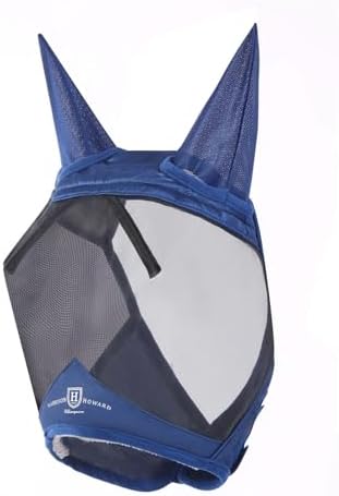 Harrison Howard CareMaster Pro Luminous Horse Fly Mask Large Eye Space Standard with Ears UV Protection for Horse Navy M Cob