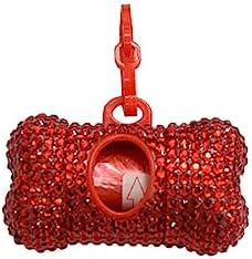 Bling Dog Poop Pickup Bag Dispenser Holder Pet Waste Disposal Bag Pet Trash Bags Holder Bone Shaped (Red)