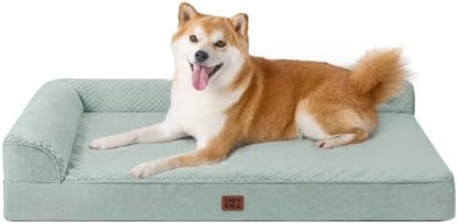 EHEYCIGA Memory Foam Dog Bed Large Size Dogs, Orthopedic Dog Bed Large with Washable Removable Cover, Waterproof Pet Sofa Couch with Nonskid Bottom, 36x27x6, Greyish Green