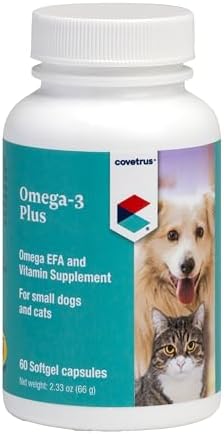 Covetrus Omega-3 Soft Gels for Cats & Small Dogs – Essential Fatty Acids with Vitamins A, E & D3 – Skin, Coat & Joint Supplement – 60 Count