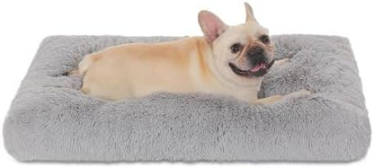 Bedfolks Waterproof Dog Crate Bed, Plush Dog Pad, 29"x21", Solid Light Grey
