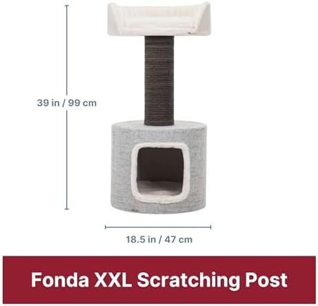 Trixie Fonda Cat Scratching Post 39 Inch - Cat Scratcher with Soft Fabric Covering Base and Durable Sisal Rope - for Large Cats with Condo Base and Platform - in Gray