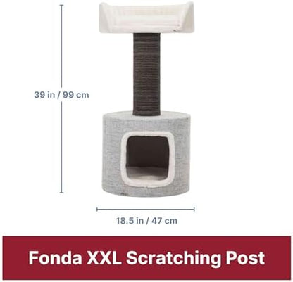 Trixie Fonda Cat Scratching Post 39 Inch - Cat Scratcher with Soft Fabric Covering Base and Durable Sisal Rope - for Large Cats with Condo Base and Platform - in Gray
